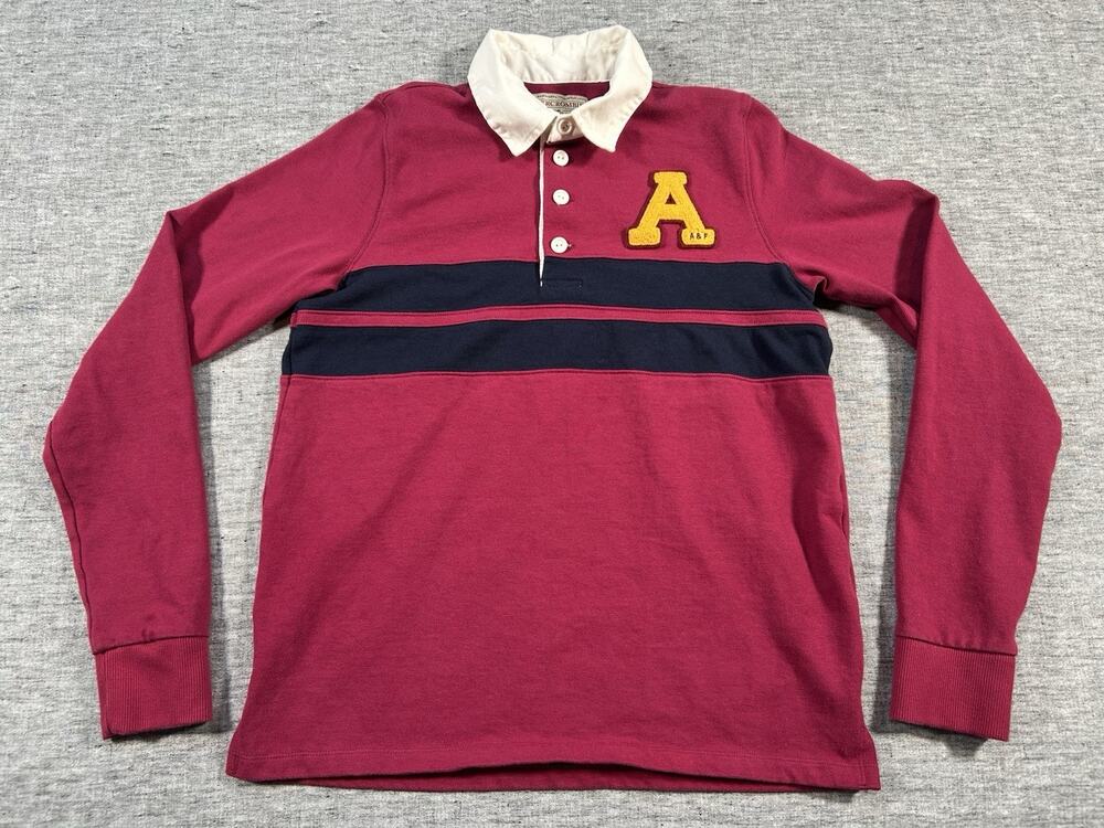 Abercrombie Fitch Rugby Shirt Mens Medium Red Long Sleeve Cotton Preppy
